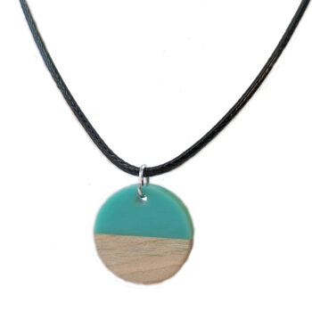 Turquoise Resin Wood Round Circle Necklace