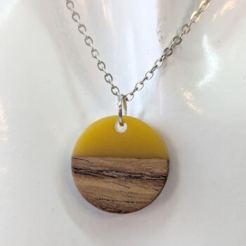 Yellow Resin Wood Round Circle Necklace - Image 4