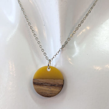 Yellow Resin Wood Round Circle Necklace - Image 3