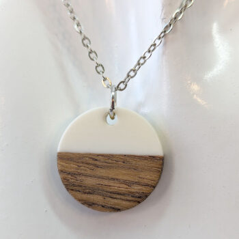 White Resin Wood Round Circle Necklace - Image 3