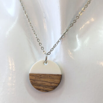 White Resin Wood Round Circle Necklace - Image 2