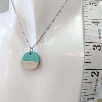 Turquoise Resin Wood Round Circle Necklace - Image 2