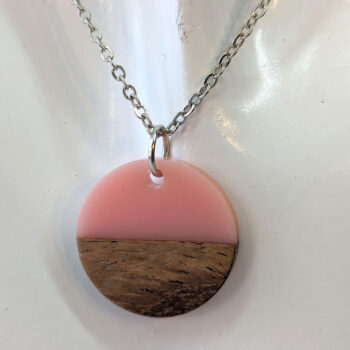 Pink Resin Wood Round Circle Necklace - Image 3