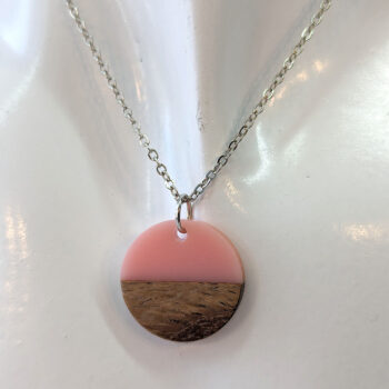 Pink Resin Wood Round Circle Necklace - Image 2