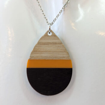 Orange Black Resin Wood Teardrop Necklace - Image 4