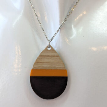 Orange Black Resin Wood Teardrop Necklace - Image 3