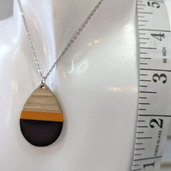 Orange Black Resin Wood Teardrop Necklace - Image 2