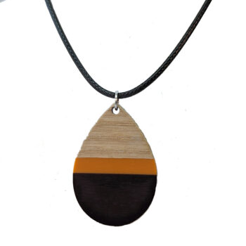 Orange Black Resin Wood Teardrop Necklace