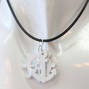 White Nautical Anchor Ship Wheel Wood Pendant Necklace - Image 5