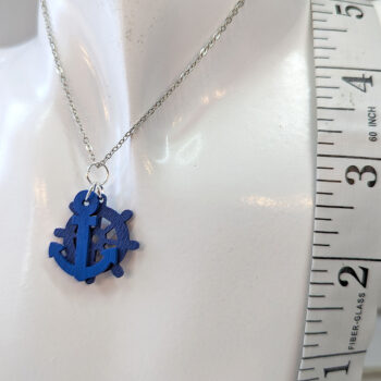 Navy Blue Nautical Anchor Ship Wheel Wood Pendant Necklace - Image 2