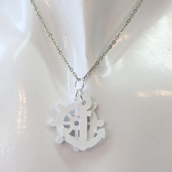 White Nautical Anchor Ship Wheel Wood Pendant Necklace - Image 3