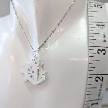 White Nautical Anchor Ship Wheel Wood Pendant Necklace - Image 2