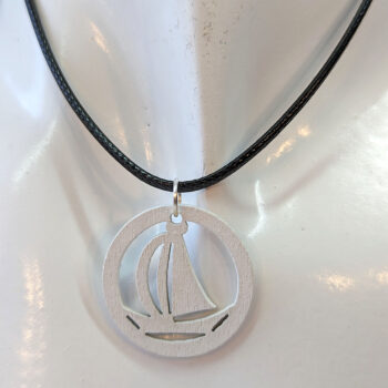 White Nautical Sailboat Boat Hoop Wood Pendant Necklace - Image 7