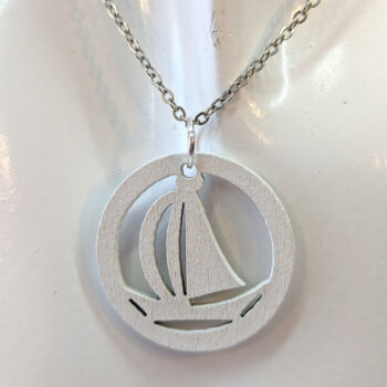 White Nautical Sailboat Boat Hoop Wood Pendant Necklace - Image 5