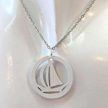 White Nautical Sailboat Boat Hoop Wood Pendant Necklace - Image 4