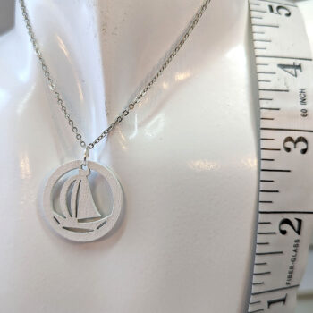 White Nautical Sailboat Boat Hoop Wood Pendant Necklace - Image 3