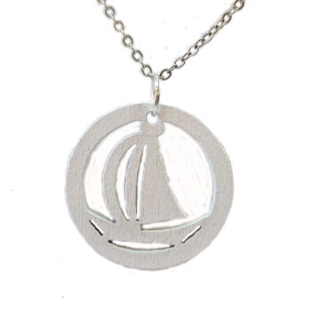 White Nautical Sailboat Boat Hoop Wood Pendant Necklace