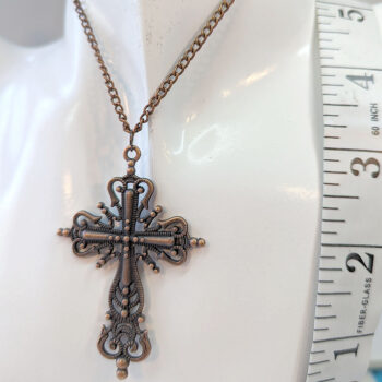 Large Decorative Antique Copper Cross Necklace - Image 3