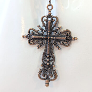 Large Decorative Antique Copper Cross Necklace - Image 2