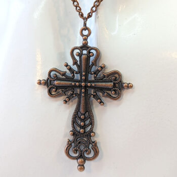 Large Decorative Antique Copper Cross Necklace