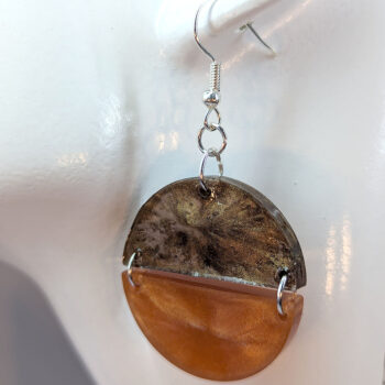 Shiny Brown and White Two Tone Half Semi Circle Resin Earrings - Image 7