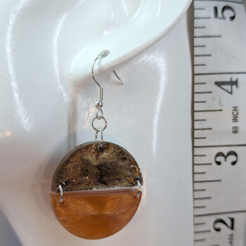 Shiny Brown and White Two Tone Half Semi Circle Resin Earrings - Image 6