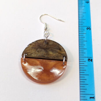 Shiny Brown and White Two Tone Half Semi Circle Resin Earrings - Image 2