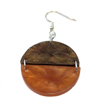 Shiny Brown and White Two Tone Half Semi Circle Resin Earrings