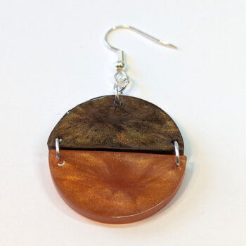 Shiny Brown and White Two Tone Half Semi Circle Resin Earrings - Image 5