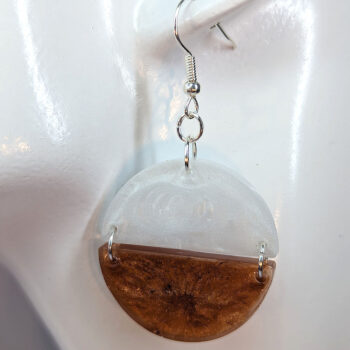 Shiny Brown and White Two Tone Half Semi Circle Resin Earrings - Image 2