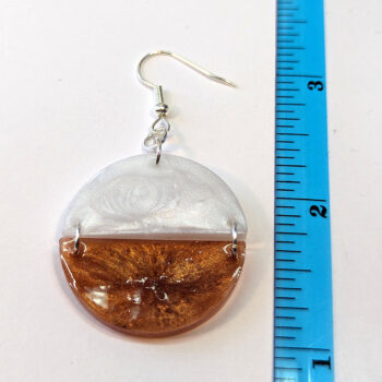 Shiny Brown and White Two Tone Half Semi Circle Resin Earrings - Image 3