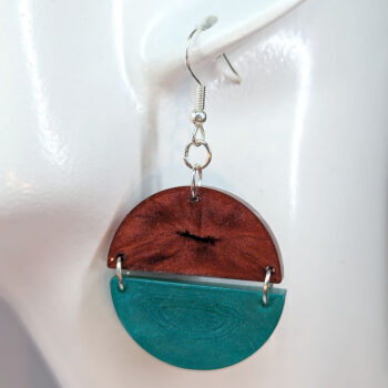 Shiny Red and Turquoise Two Tone Half Semi Circle Resin Earrings - Image 4