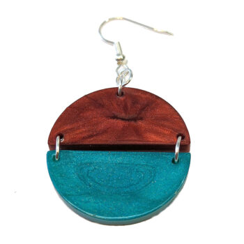 Shiny Red and Turquoise Two Tone Half Semi Circle Resin Earrings