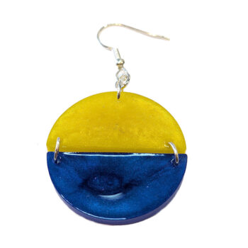 Shiny Blue and Yellow Two Tone Half Semi Circle Resin Earrings