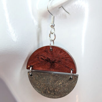 Shiny Grey and Red Two Tone Half Semi Circle Resin Earrings - Image 3