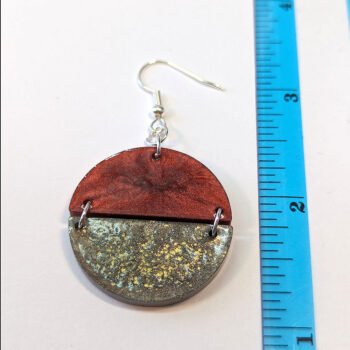 Shiny Grey and Red Two Tone Half Semi Circle Resin Earrings - Image 2