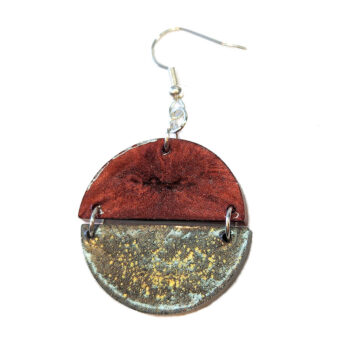 Shiny Grey and Red Two Tone Half Semi Circle Resin Earrings