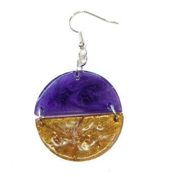 Shiny Purple and Gold Two Tone Half Semi Circle Resin Earrings