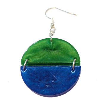 Shiny Blue and Green Two Tone Half Semi Circle Resin Earrings