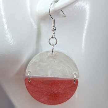 Shiny White and Pink Two Tone Half Semi Circle Resin Earrings - Image 4