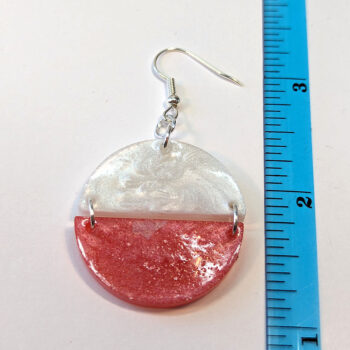 Shiny White and Pink Two Tone Half Semi Circle Resin Earrings - Image 2