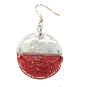 Shiny White and Pink Two Tone Half Semi Circle Resin Earrings