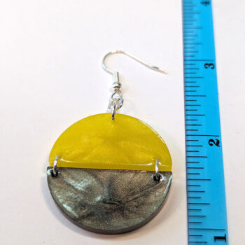 Shiny Yellow and Grey Two Tone Half Semi Circle Resin Earrings - Image 2