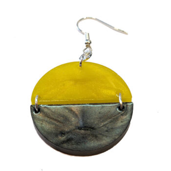 Shiny Yellow and Grey Two Tone Half Semi Circle Resin Earrings