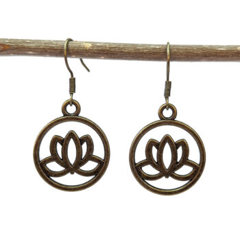 Antique Bronze Hollow Lotus Flower in Hoop Earrings