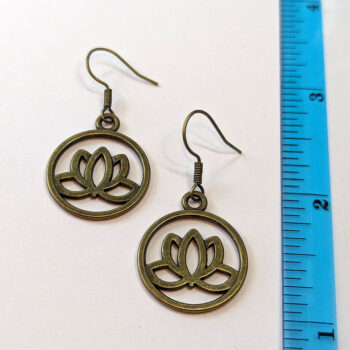 Antique Bronze Hollow Lotus Flower in Hoop Earrings - Image 2