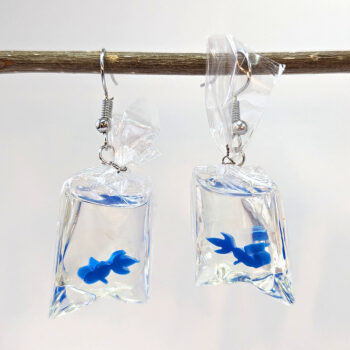 Fish in a Bag Blue Goldfish Fish Resin Earrings - Image 3