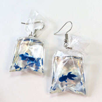 Fish in a Bag Blue Goldfish Fish Resin Earrings - Image 5