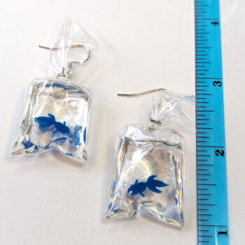 Fish in a Bag Blue Goldfish Fish Resin Earrings - Image 2