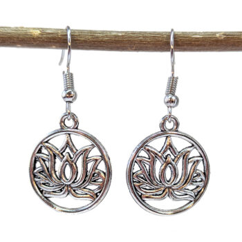 Silver Hollow Decorative Lotus Flower in Hoop Earrings